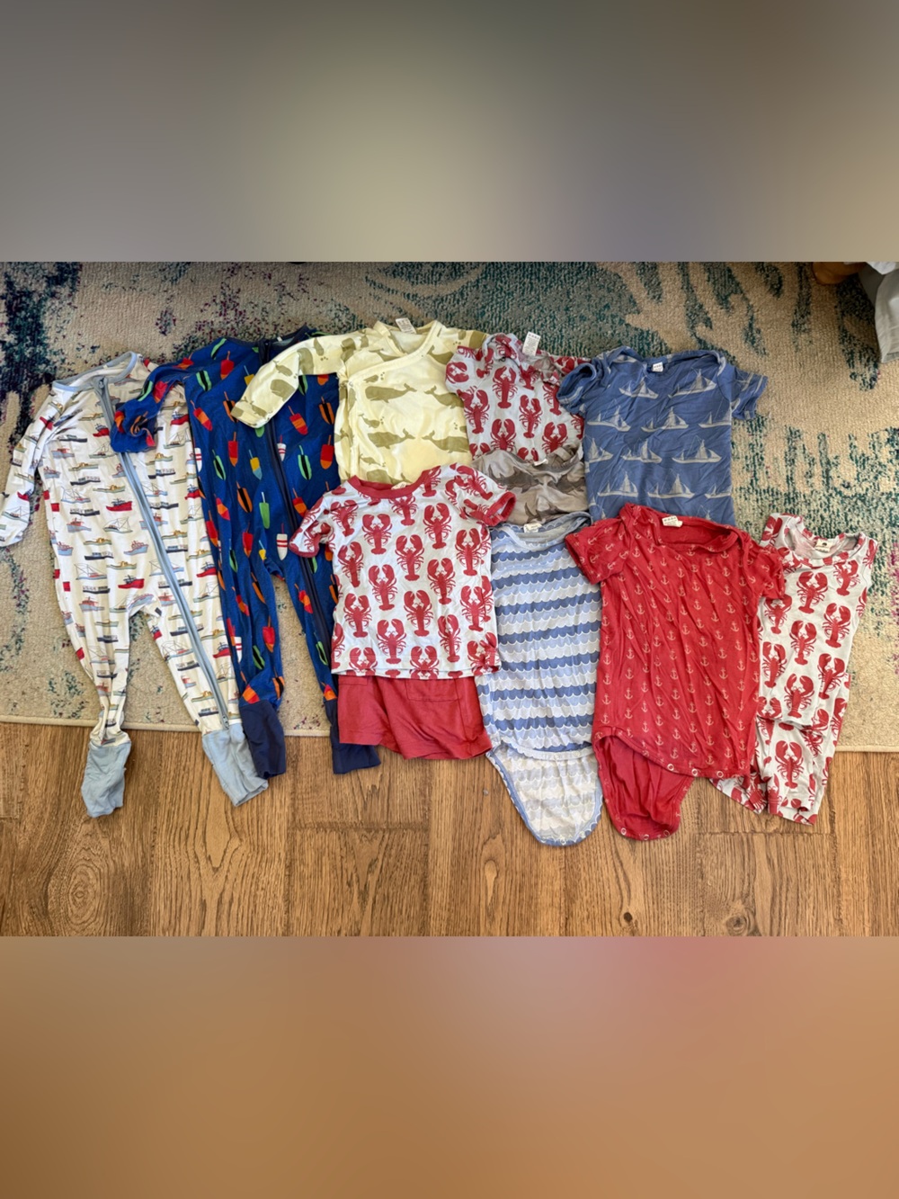 kate quinn Kids Mix - Red Lobster, Blue Nautical & Yellow Camo Pajama Bundle